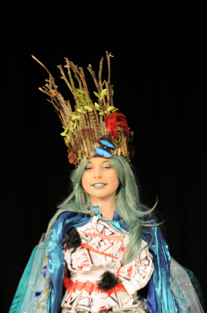 Wearable Art Show at the Youth Arts Centre in Douglas - an outfit inspired by Old Laxey, created and modelled by 11-year-old Freya Millar.
