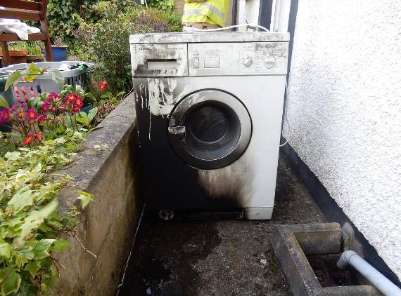 This washine machine sparked a fire at Belmont Hill, Douglas