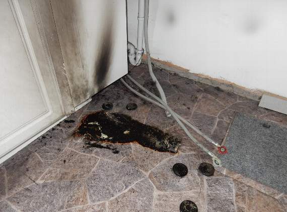 Damage caused by the washing machine fire at Belmont Hill