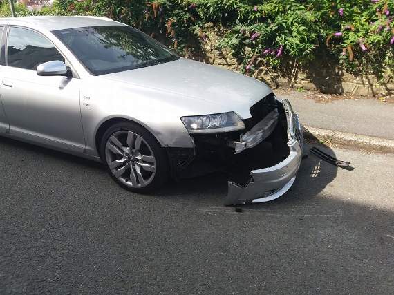Front bumper was ripped off by the mystery vehicle