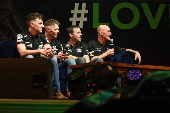 TT sidecar world champions Ben and Tom Birchall joined Manx stars Dave Molyneux and Dan Sayle on stage