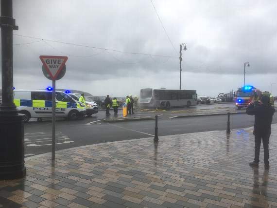Bus fire on Loch Promenade near the Bottleneck car park in Douglas. Photo: Sam Turton