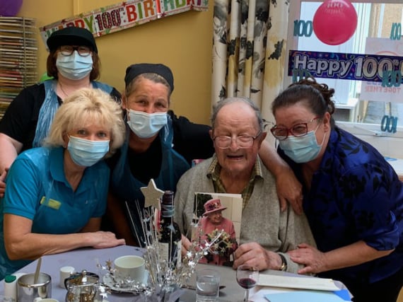 Michael MacPherson celebrated his 100th birthday at Ellan Vannin care home with a card from the Queen and a visit from the police