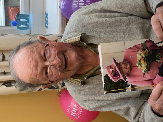 Michael MacPherson celebrated his 100th birthday at Ellan Vannin care home with a card from the Queen and a visit from the police