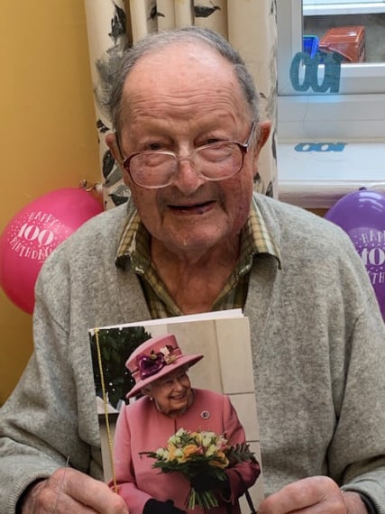 Michael MacPherson celebrated his 100th birthday at Ellan Vannin care home with a card from the Queen and a visit from the police