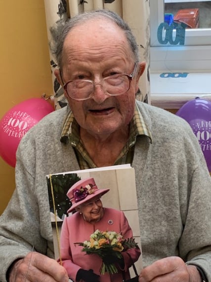 Michael MacPherson celebrated his 100th birthday at Ellan Vannin care home with a card from the Queen and a visit from the police