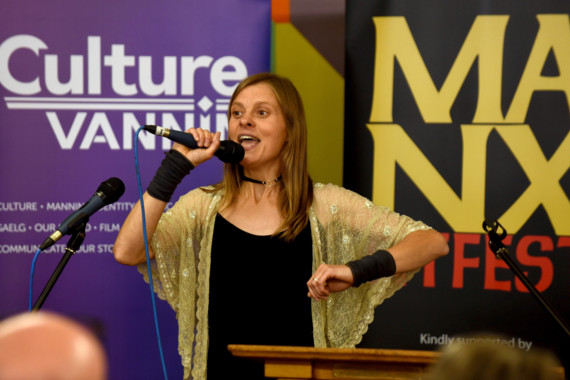Poetry Slam at Noa Bakehouse, part of Manx Litfest 2018 - pictured performing is Jacqueline Morrey-Grace