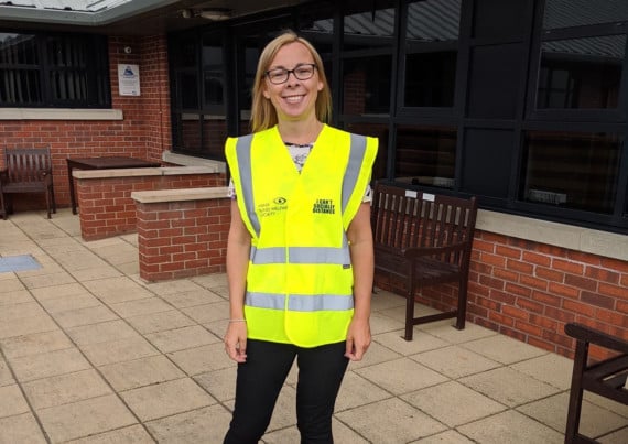 Kerry MacDuffie from MBWS wearing the high visibility social distancing vest