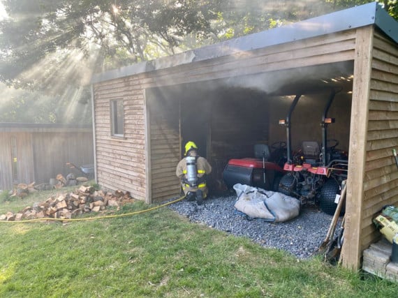 Douglas and Castletown fire crews worked together to extinguish flames from a shed on Ballavale Road, Santon