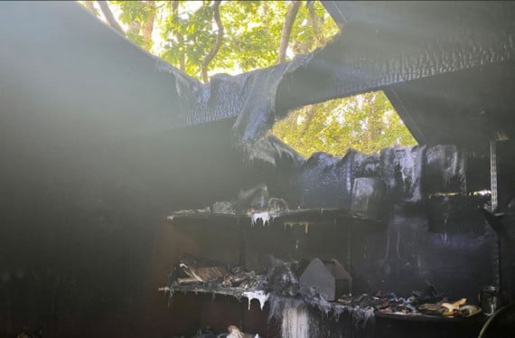 Douglas and Castletown fire crews worked together to extinguish flames from a shed on Ballavale Road, Santon