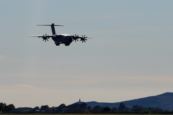 RAF A400M Atlas flying over the south of the island