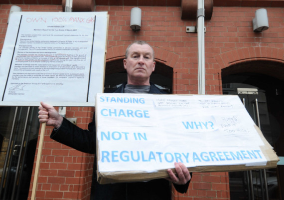Manx Gas standing charge protest outside the Legislative Buildings in Douglas - pictured is organiser Barry Murphy