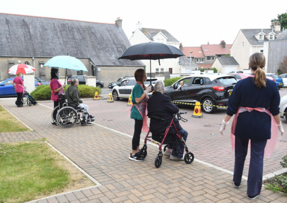 Sailsbury Street nursing home in Douglas hosts 'drive-in' visiting, giving the residents a chance to see their families -