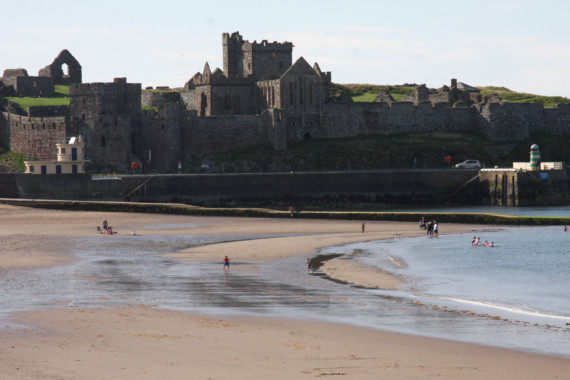 Weathwer pictures west coast looking north from Peel and Peel beach and Peel Castle.