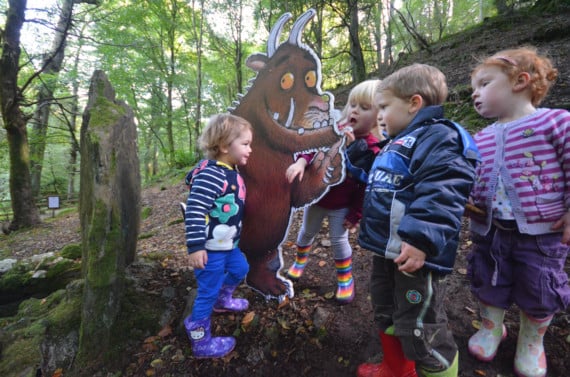 The 'Hunt The Gruffalo' event, Glen Helen, as part of the Manx LitfestTheia Corlett (2), Charlotte Dalgleish (3), Max Davies (3) & Meridith Wade (3) find the Gruffalo