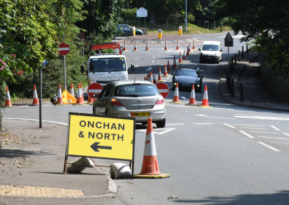 A new road layout on the approach to Douglas - a one-way system is now in place between the roundabouts at Governor's Bridge and Victoria Road, with northbound traffic diverted onto the Governor's Dip road