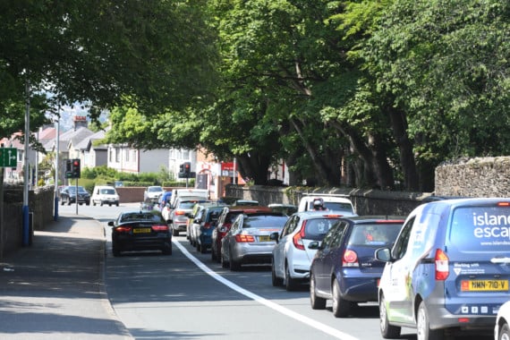 A new road layout on the approach to Douglas - a lane for buses and cyclists between the exit of the Grandstand pit lane and the St Ninian's crossroads on Glencrutchery Road