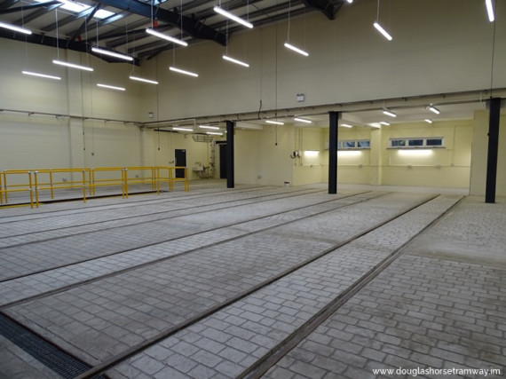 Inside the new horse trams depot. Image: Douglashorsetramway.im