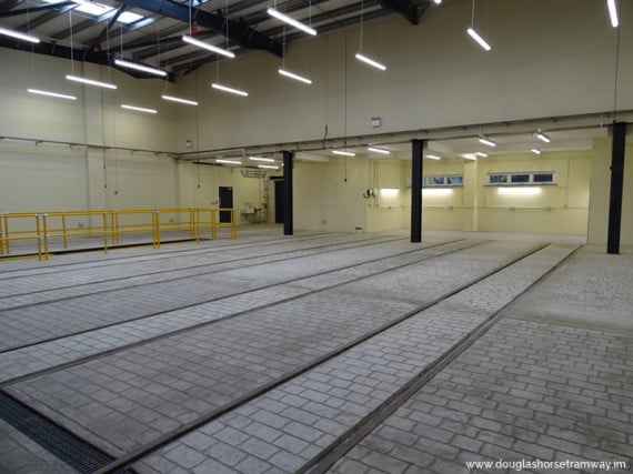 Inside the new horse trams depot. Image: Douglashorsetramway.im