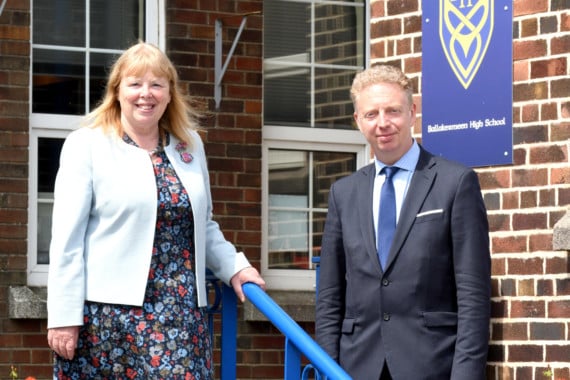 The experiences of students and teachers at Ballakermeen High School as schools prepare to fully reopen - pictured is head teacher Adrienne Burnett with Education Minister Dr Alex Allinson