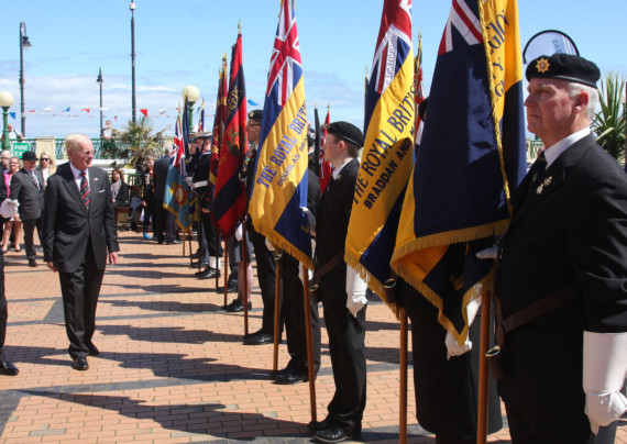 Armed Forces Day parade Douglas Promenade and Villa Marina.
H.E.inspects Standards at Villa Marina.