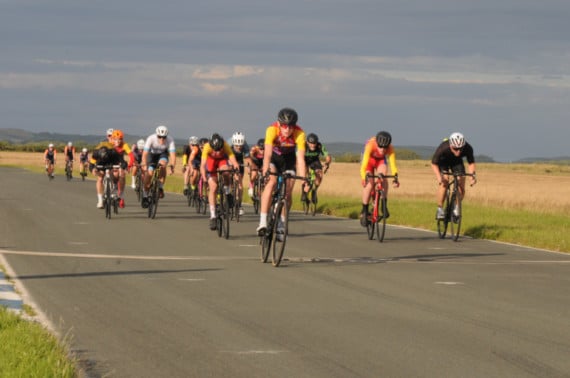 Sixth in round one, Niall Colquitt surged to the front to take round two of the Sport class series at Jurby last Thursday evening. Nicola Quaye (second from right) was runner-up with Tyler Annis (left of middle) third in a 1-2-3 for Team RL360 (JW200709(4814))