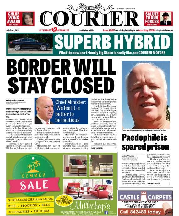 Cover's sentence was reported on page one of the Courier on July 3