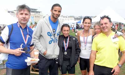 TourCharity Ride 034 Footballer David James, with wife Amanda, and Neil Braithwaite (left), from Dawlish, Becky Heale, Mark and Kate Reece, from Newton Abbot.