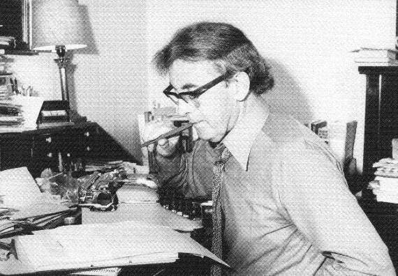 Poet Charles Causley at work