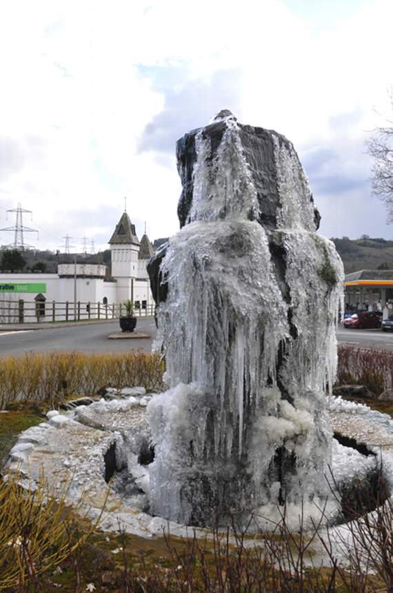 The Trago Mills fountain turns ice sculpture