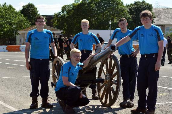 IT’S ‘GUNNER’ BE GREAT: Ethan Stonehouse, Toby Conian and Ash Brimicombe with Scarborough UTC are undeterred by the one-ton field gun challenge.