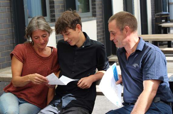 Freddie Holding and his family on GCSE results day at South Devon UTC.