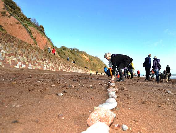 Line in the sand - pebbles mark how far the realignment would encroach on the beach ©StevePope/MDA