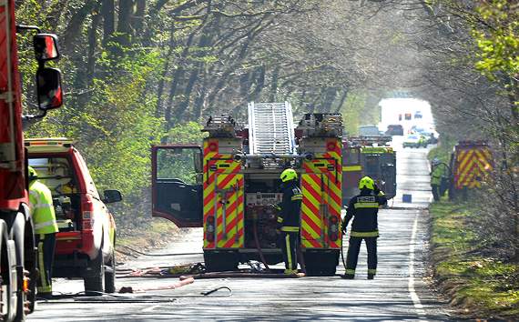 Firecrews tackle the blaze off the A382 at Heathfield ©MDA/StevePope
