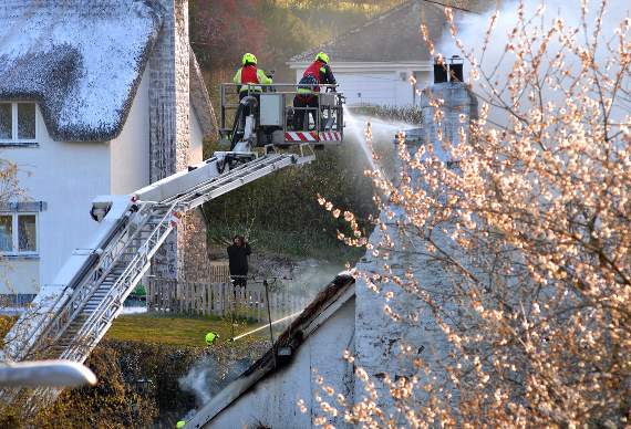 Firefighters tackle the blaze at the Jolly Sailor pub in East Ogwell this evening (Friday). Photo© MDA/Steve Pope
