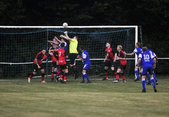 Action from Newton Abbot Spurs' 2-1 defeat at Ottery St Mary on Wednesday night. Pictures by Steve Pope.