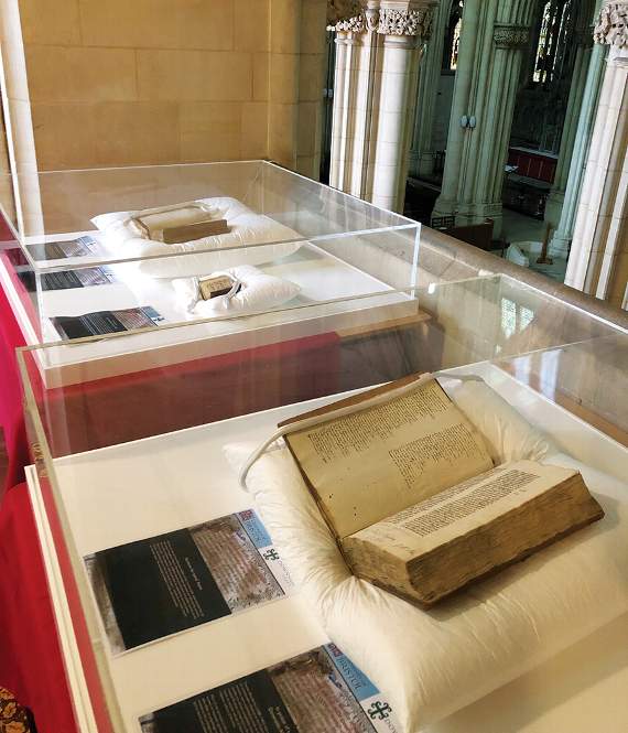 Some of the rare books, now on display in the Abbey for visitors to view, as part of the special exhibition.