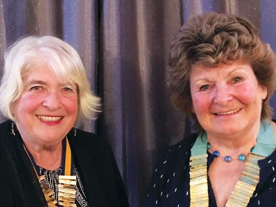 Midsomer Norton and Radstock Inner Wheel President, Sue Hopkins, with Inner Wheel District Chairman, Maureen Netherway, a retired teacher from Yeovil, who will be reaching out to six hundred women in her patch during her year.