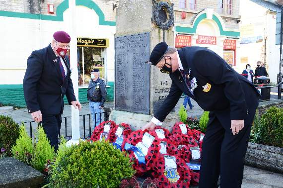 Graham Jagger and Chris Copeland lay wreaths at Midsomer Norton's Cenotaph.