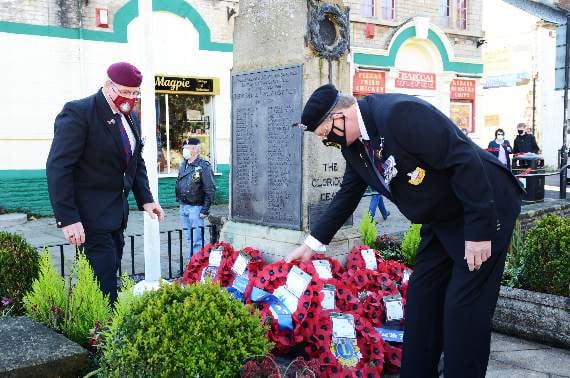 Graham Jagger and Chris Copeland lay wreaths at Midsomer Norton's Cenotaph.