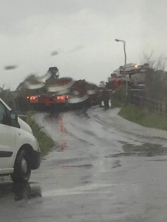 A lorry stuck on the bridge on Monday