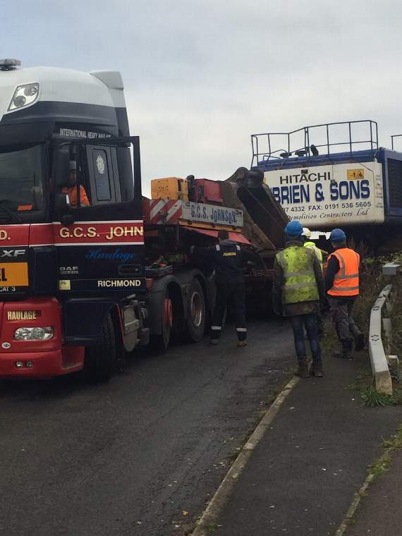 A lorry stuck on the bridge on Sunday