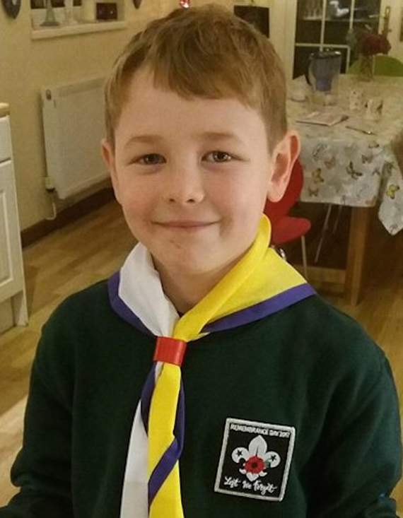 A member of 1st Magor Scouts with the Scouting Remembrance badge