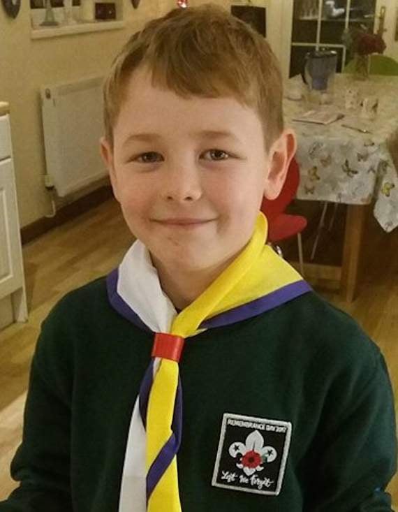 A member of 1st Magor Scouts with the Scouting Remembrance badge