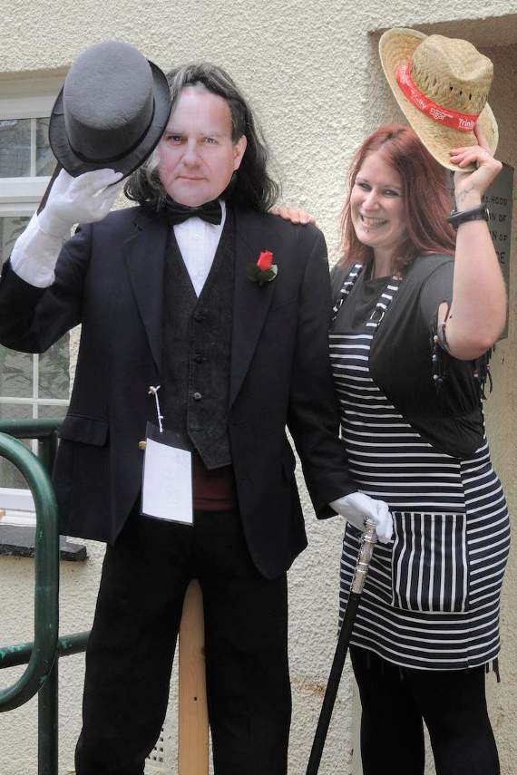 Joint organiser Sarah Trim with a scarecrow aristocrat made by Michael Layzell. Photograph by Martin Chainey Photography