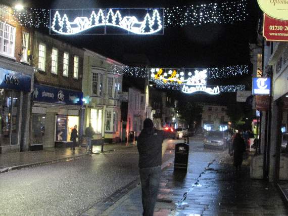 The Christmas lights in the High Street, Petersfield