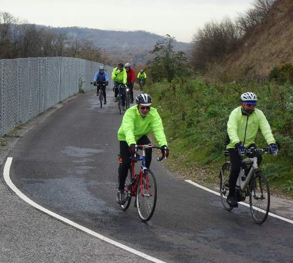 Cyclists pedal through the Butser Cutting on the opening day of the £1.5m cycleway from Petersfield to Queen Elizabeth Country Park.