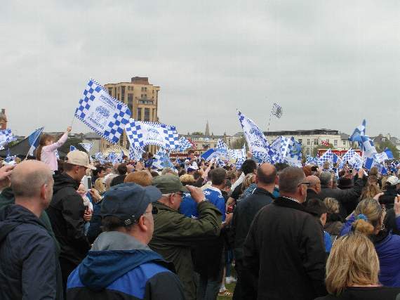 Pompey fans wave their flags at Southsea Common
