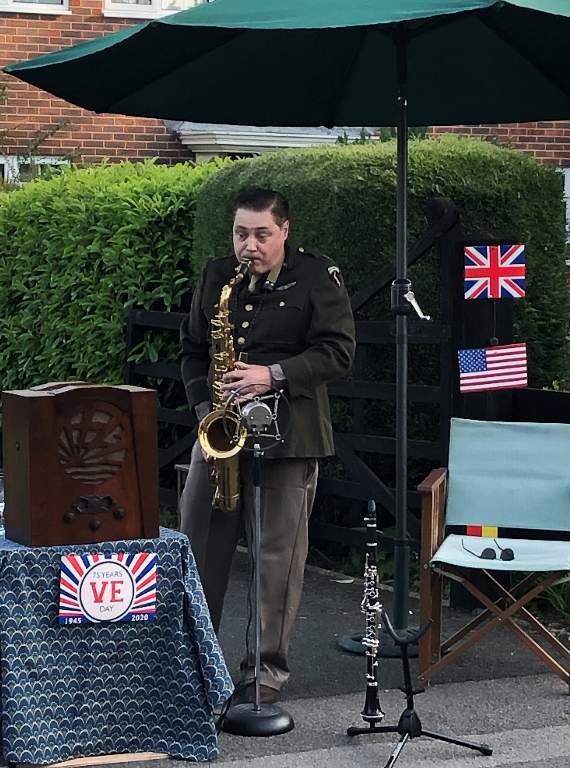 Nick Waite of Petersfield marked the day playing jazz and jive tunes on his saxphone and clarinet