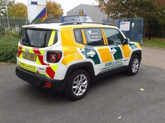 A new ambulance, decorated in the new livery